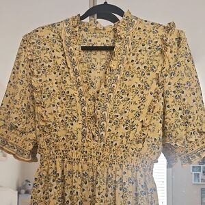 Yellow Puff Sleeve Midi Sundress for Casual Wear